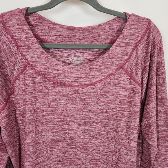 Asics Long Sleeve Top Heathered Burgundy Activewear Pullover - XL - Picture 2 of 7